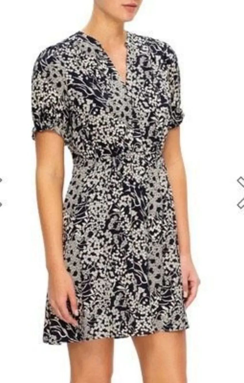 BA&SH Maia gathered floral-print mousseline mini dress navy ditsy size 0